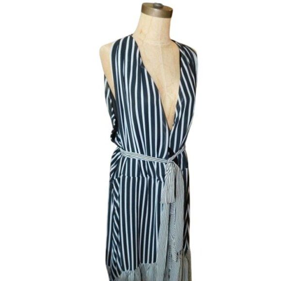 Lane Bryant Size 26 Plus Size Belted Lined Striped Midi Dress NWT $89 - Picture 2 of 3
